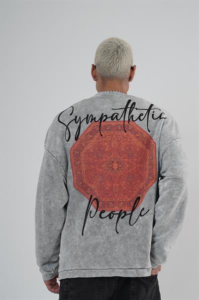 Bisiklet Yaka Ön ve Arka Basılı Yıkamalı Oversize Kalıp Unisex Sweatshirt