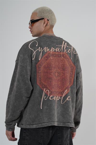 Bisiklet Yaka Ön ve Arka Basılı Yıkamalı Oversize Kalıp Unisex Sweatshirt