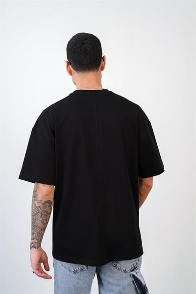 Bisiklet Yaka Önü Çin Yazılı Baskılı Unisex Oversize Tişört