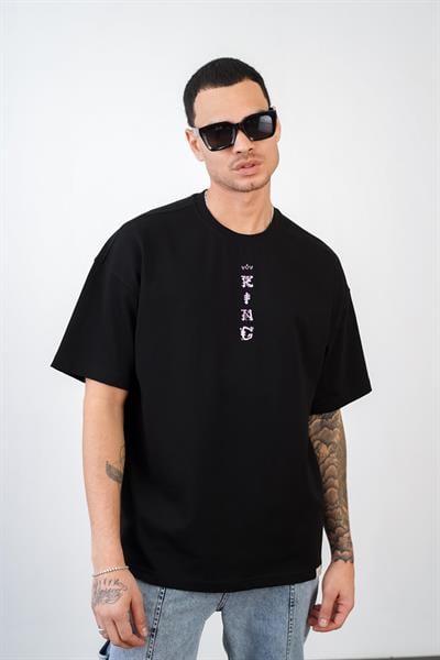 Bisiklet Yaka Önü Çin Yazılı Baskılı Unisex Oversize Tişört