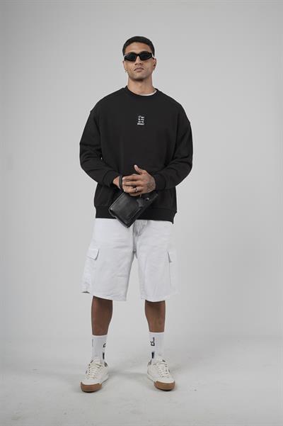 Bisiklet Yaka Önü Etiket Detaylı Oversize Basic Erkek Sweatshirt