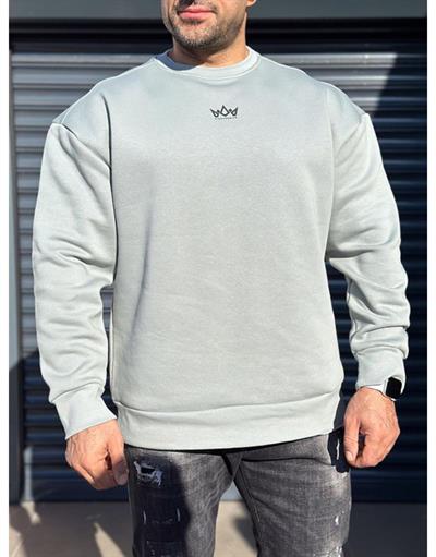 Bisiklet Yaka Önü Logo Detaylı Sırtı Baskılı Ribanalı Erkek Oversize Kalıp Sweatshirt