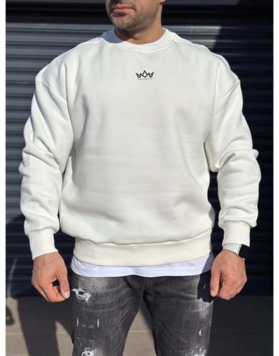 Bisiklet Yaka Önü Logo Detaylı Sırtı Baskılı Ribanalı Erkek Oversize Kalıp Sweatshirt