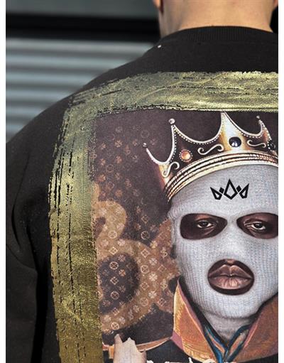 Bisiklet Yaka Önü Logo Detaylı Sırtı Baskılı Ribanalı Erkek Oversize Kalıp Sweatshirt