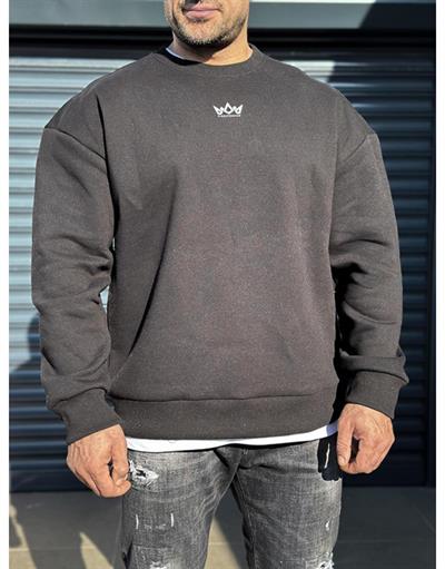 Bisiklet Yaka Önü Logo Detaylı Sırtı Baskılı Ribanalı Erkek Oversize Kalıp Sweatshirt