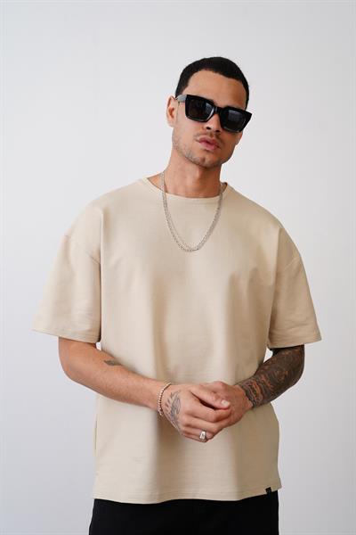 Bisiklet Yaka Oversize Düz Unisex Tişört