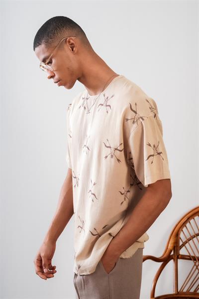 Bisiklet Yaka Oversize Kalıp Unisex Keten Tişört