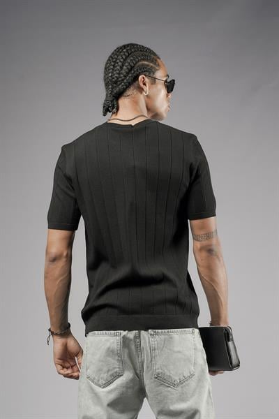 Bisiklet Yaka Regular Kalıp Fitilli Triko Tişört