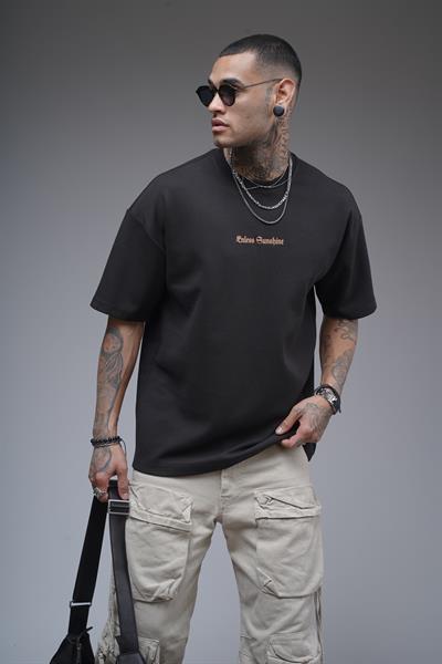 Bisiklet Yaka Sırtı Damla Baskılı Oversize Kalıp Unisex Tişört