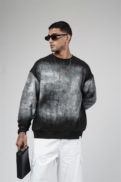 Bisiklet Yaka Yıkamalı Oversize Kalıp Logolu Sweatshirt