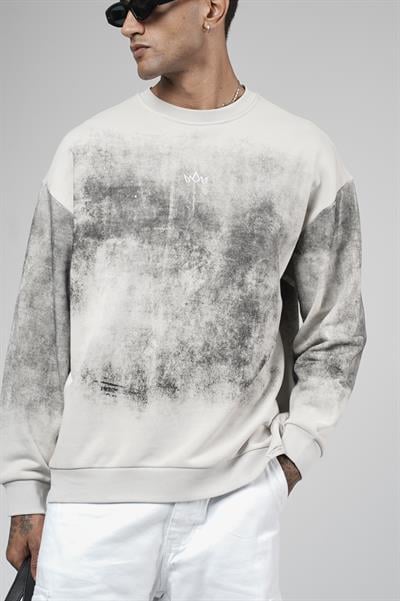 Bisiklet Yaka Yıkamalı Oversize Kalıp Logolu Sweatshirt