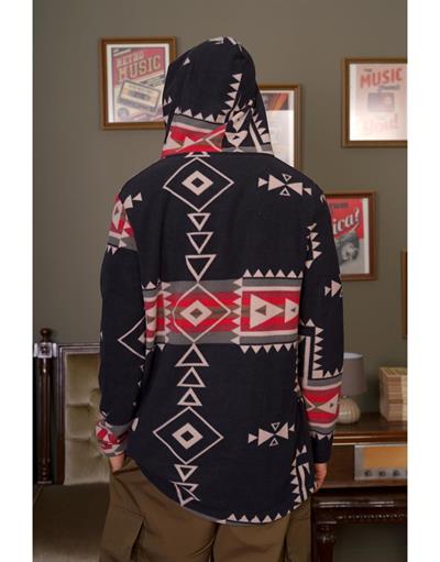 Desenli Kapüşonlu Oversize Polar Panço