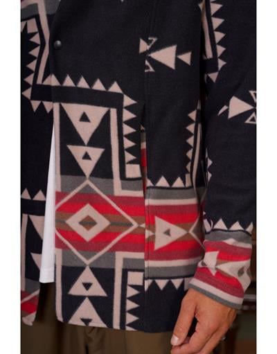 Desenli Kapüşonlu Oversize Polar Panço