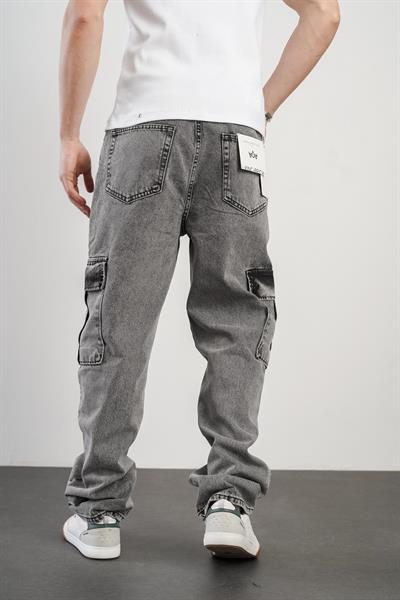 Erkek Baggy Kalıp Kargo Cepli Kot Pantolon