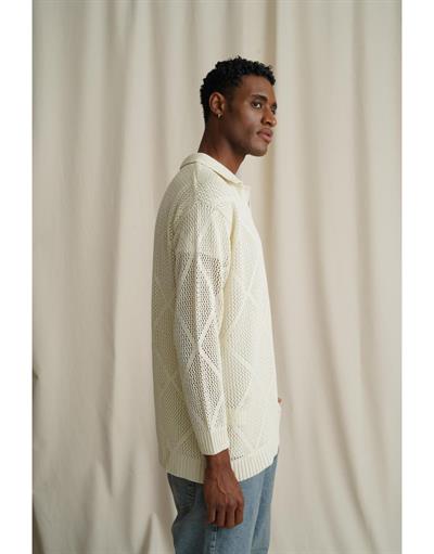 Erkek Polo Yaka Örgülü Oversize Kalıp Triko Kazak