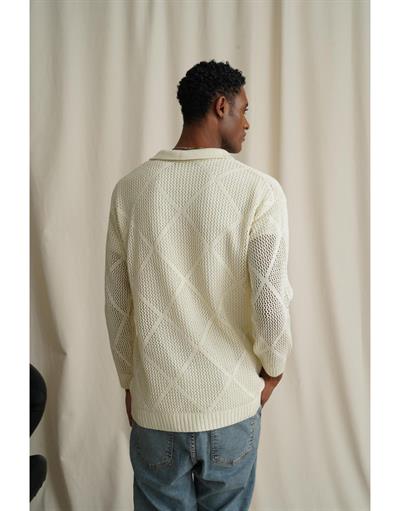 Erkek Polo Yaka Örgülü Oversize Kalıp Triko Kazak