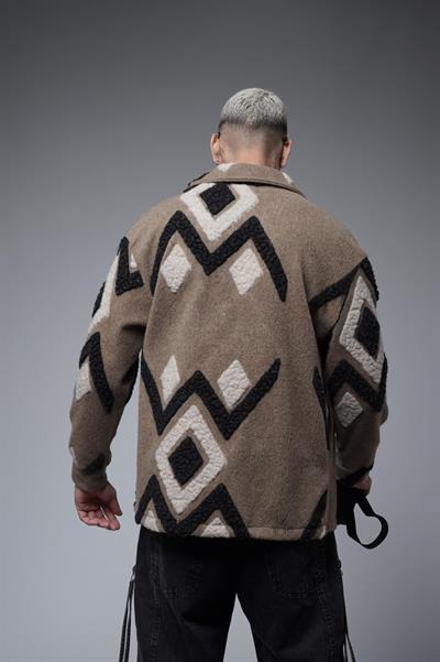 Gömlek Yaka Desenli Oversize Unisex Polar