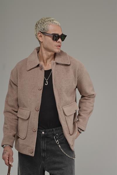 Gömlek Yaka Düğmeli Oversize Kalıp Erkek Polar