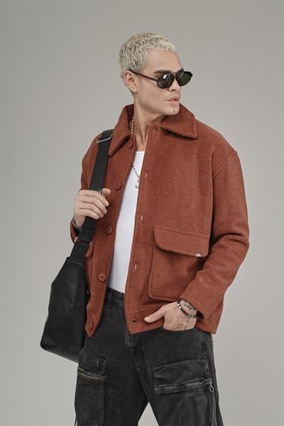 Gömlek Yaka Düğmeli Oversize Kalıp Erkek Polar