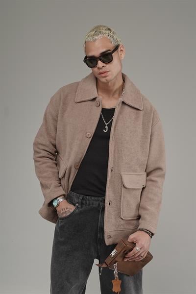 Gömlek Yaka Düğmeli Oversize Kalıp Erkek Polar