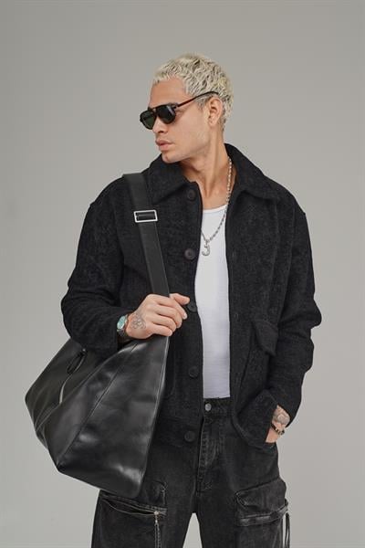 Gömlek Yaka Düğmeli Oversize Kalıp Erkek Polar