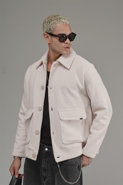 Gömlek Yaka Düğmeli Oversize Kalıp Erkek Polar