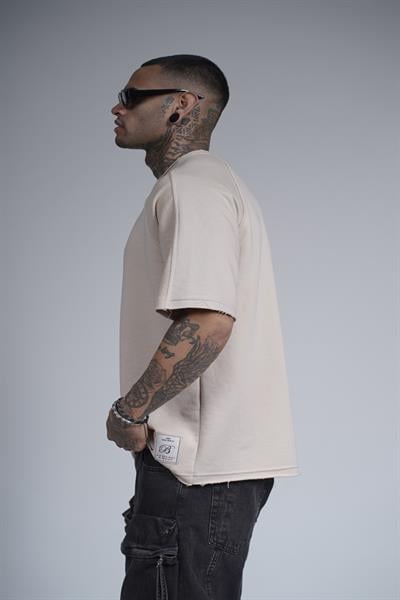 Kabartma Baskılı Garni Detaylı Reglan Kol Oversize Kalıp Unisex Tişört