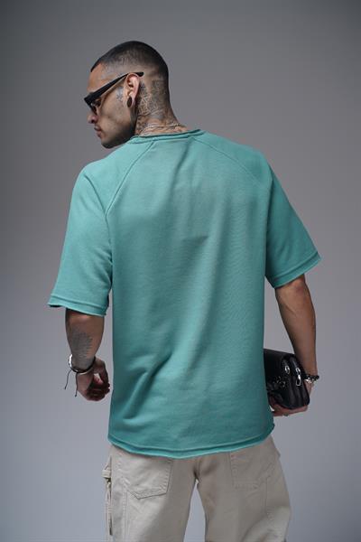 Kabartma Baskılı Garni Detaylı Reglan Kol Oversize Kalıp Unisex Tişört