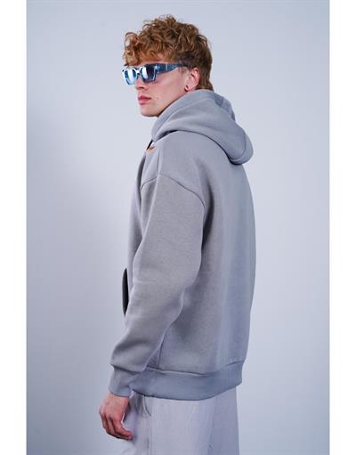 Kanguru Cepli Önü Baskılı Ribanalı Erkek Oversize Kalıp Kapuşonlu Sweatshirt