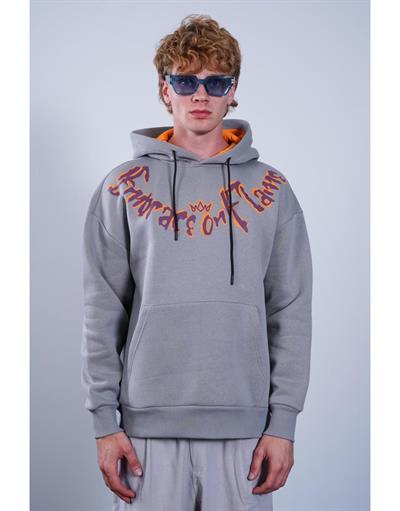 Kanguru Cepli Önü Baskılı Ribanalı Erkek Oversize Kalıp Kapuşonlu Sweatshirt