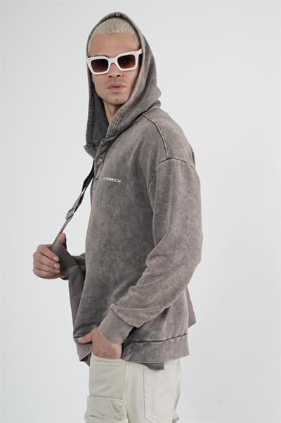 Kapüşonlu Çıt Çıt Detaylı Yıkamalı Oversiza Kalıp Sweatshirt
