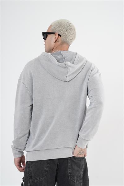 Kapüşonlu Çıt Çıt Detaylı Yıkamalı Oversiza Kalıp Sweatshirt
