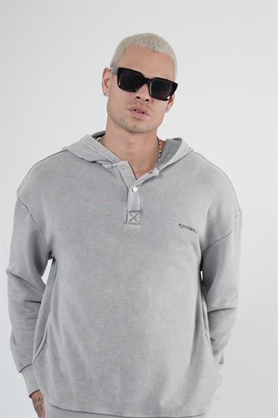 Kapüşonlu Çıt Çıt Detaylı Yıkamalı Oversiza Kalıp Sweatshirt