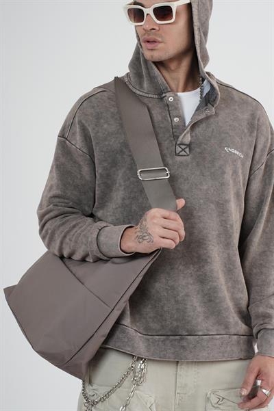 Kapüşonlu Çıt Çıt Detaylı Yıkamalı Oversiza Kalıp Sweatshirt