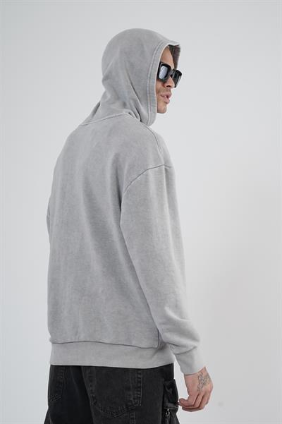 Kapüşonlu Çıt Çıt Detaylı Yıkamalı Oversiza Kalıp Sweatshirt