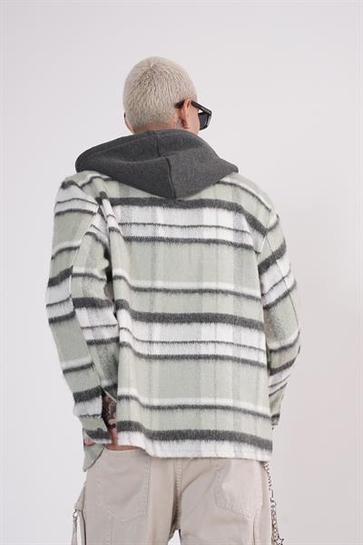 Kapuşonlu Ekoseli Unisex Kaşe Gömlek