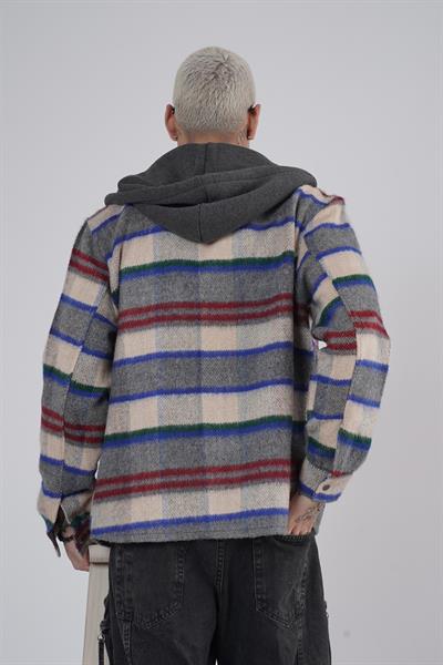 Kapuşonlu Ekoseli Unisex Kaşe Gömlek