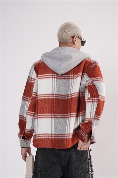 Kapuşonlu Ekoseli Unisex Kaşe Gömlek
