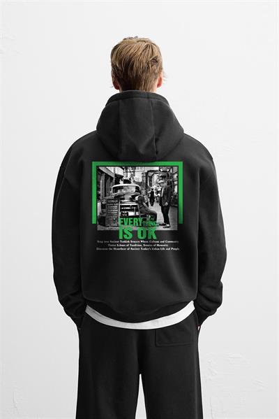 Kapuşonlu Everything Baskılı Oversize Kalıp Hoodie