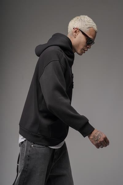 Kapüşonlu Önü Biye Kordoneli Hoodie Sweatshirt