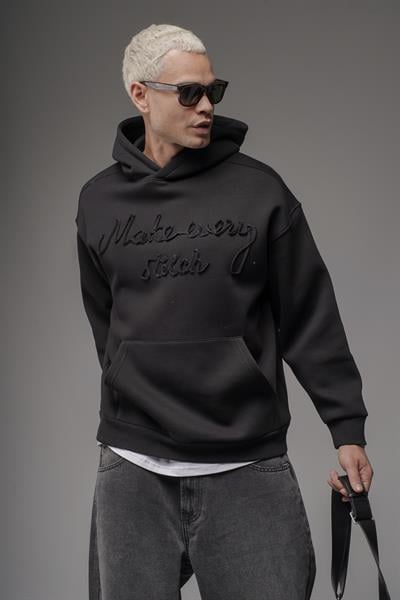 Kapüşonlu Önü Biye Kordoneli Hoodie Sweatshirt