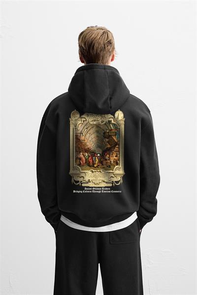 Kapuşonlu Ottoman Vintage Baskılı Unisex Hoodie