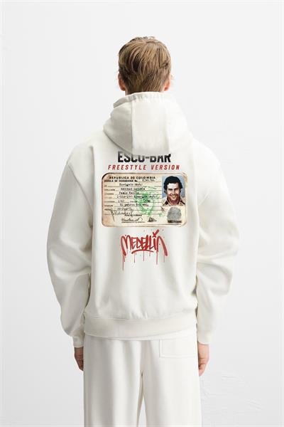Kapuşonlu Oversize Kalıp Escobar Identity Baskılı Hooide
