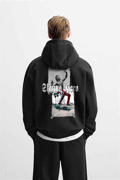 Kapuşonlu Skateboard baskılı Hoodie
