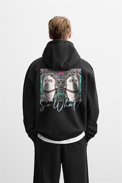 Kapuşonlu So What Baskılı Oversize Kalıp Unisex Hoodie