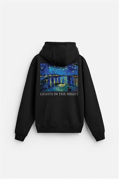 Kapuşonlu Starry Night Baskılı Oversize Kalıp Unisex Hoodie