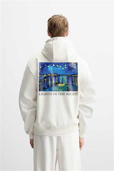 Kapuşonlu Starry Night Baskılı Oversize Kalıp Unisex Hoodie