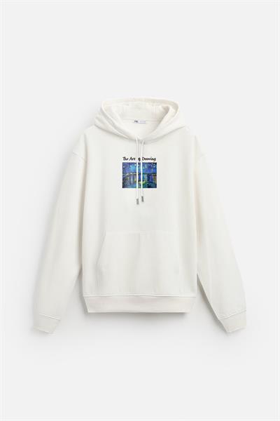 Kapuşonlu Starry Night Baskılı Oversize Kalıp Unisex Hoodie