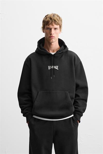 Kapuşonlu Vintage Baskılı Unisex Oversize Kalıp Hoodie