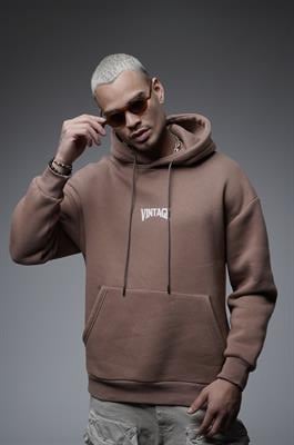 Kapuşonlu Vintage Baskılı Unisex Oversize Kalıp Hoodie